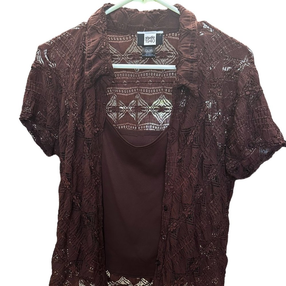 Studio 1940 Women Blouse Brown Size Medium Set of Lace Blouse & Tank Top